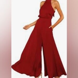 NWT S.DEER Sleeveless Halter Tied Jumpsuit with Wide Legs S Red